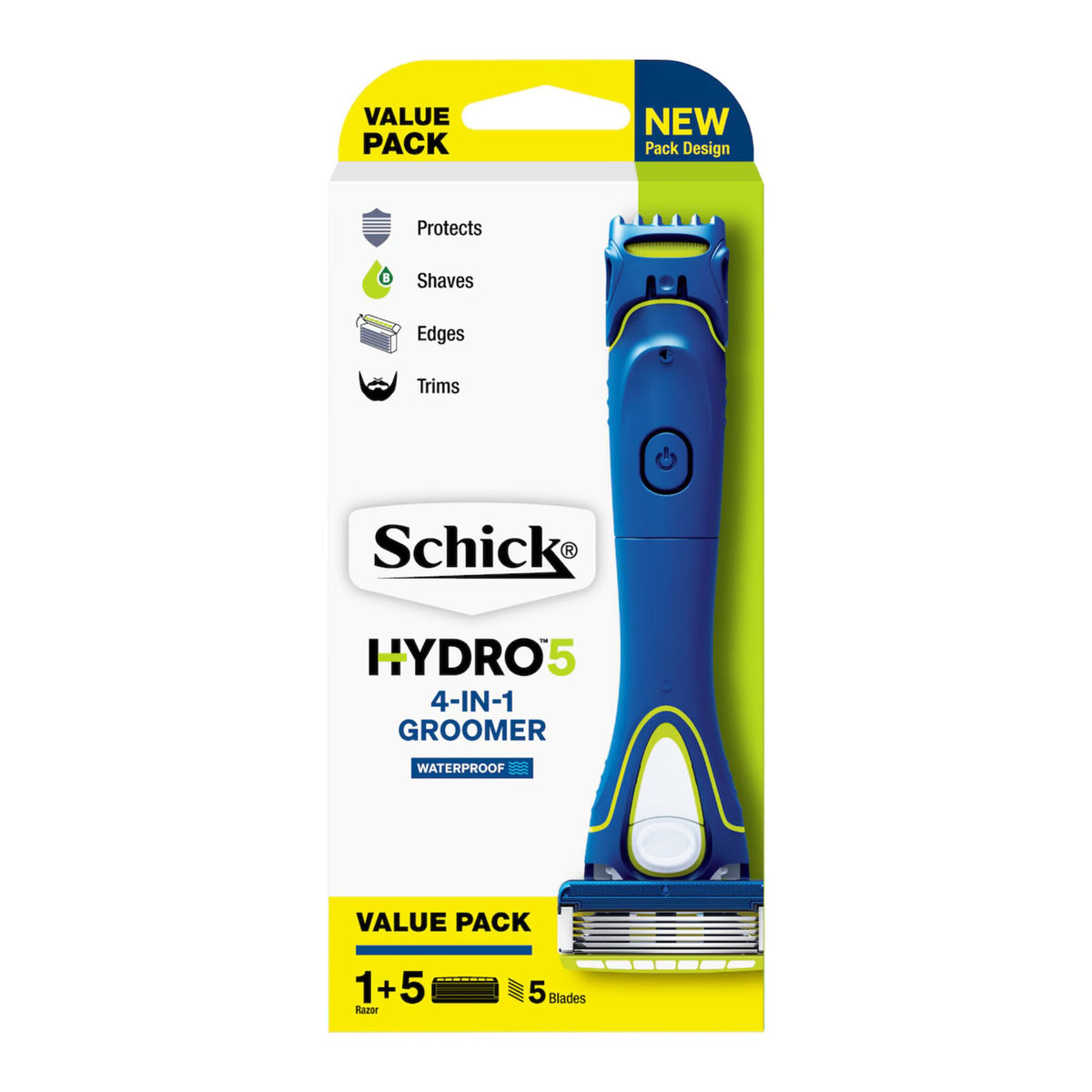 Schick Hydro5 4-in-1 Groomer packaging on a white background