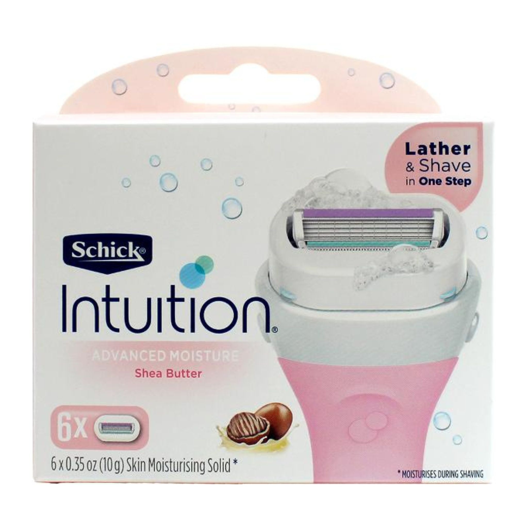 Schick Intuition women's razor packaging with pink handle on a white background