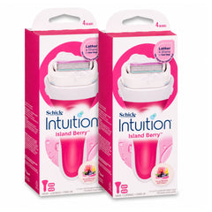 Schick Intuition Island Berry Women's Razor Starter Kit Twin Pack with 4-Blade Razors and Travel Caps