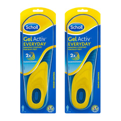 Two packages of Scholl Gel Activ Everyday insoles on a white background