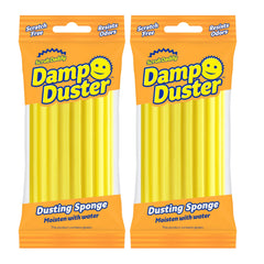 Two packages of Damp Duster dusting sponges with orange and yellow packaging.