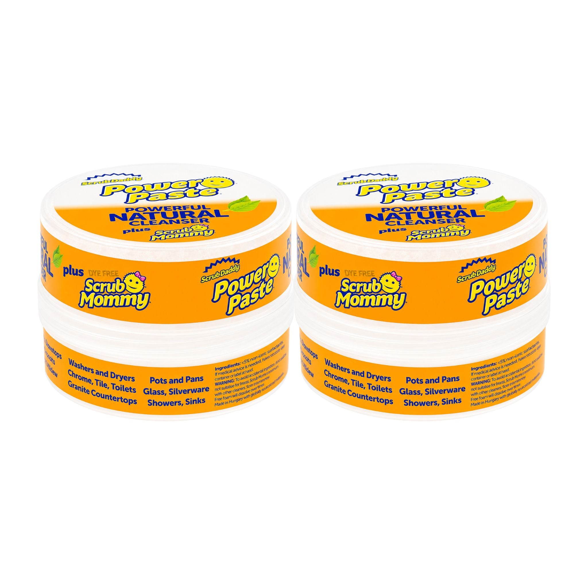 Two jars of Power Paste with Scrub Mommy branding on a white background