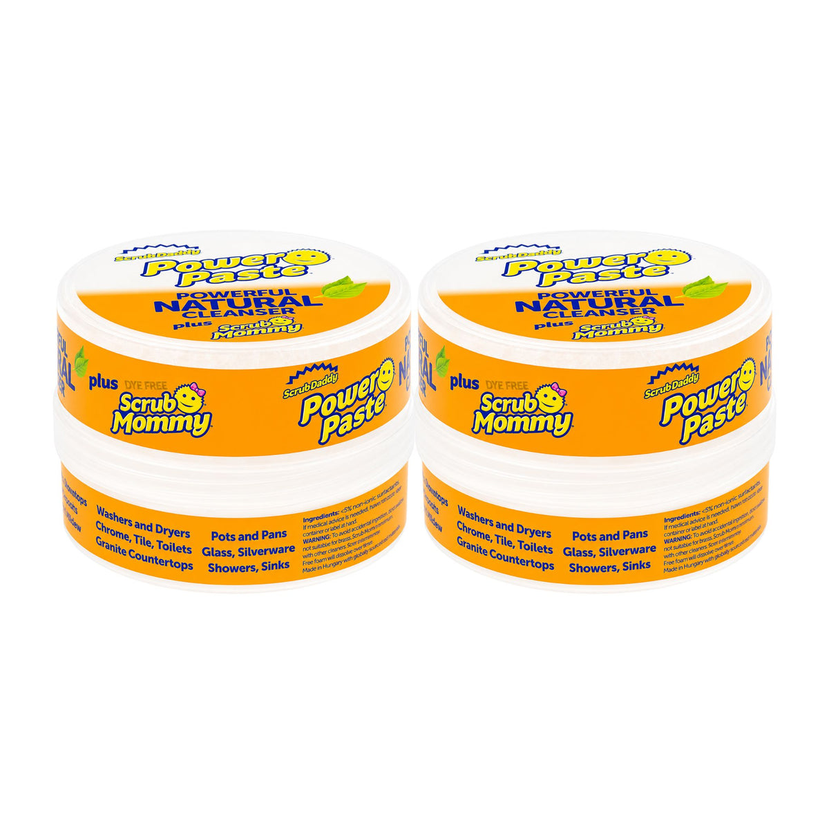 Two jars of Power Paste with Scrub Mommy branding on a white background