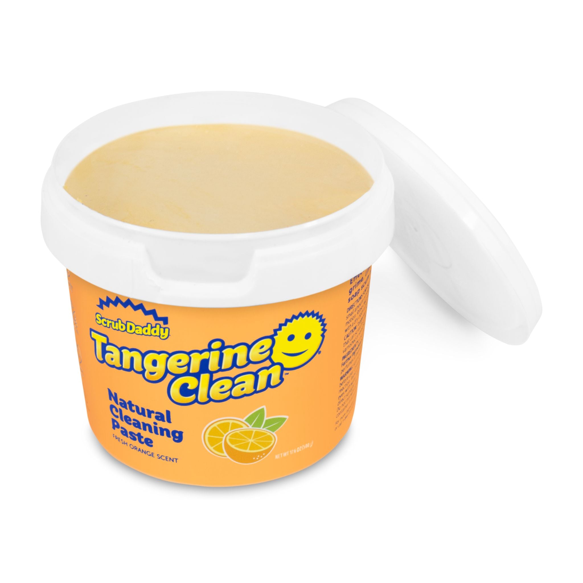 Tangerine Clean cleaning paste container with white lid on a white background