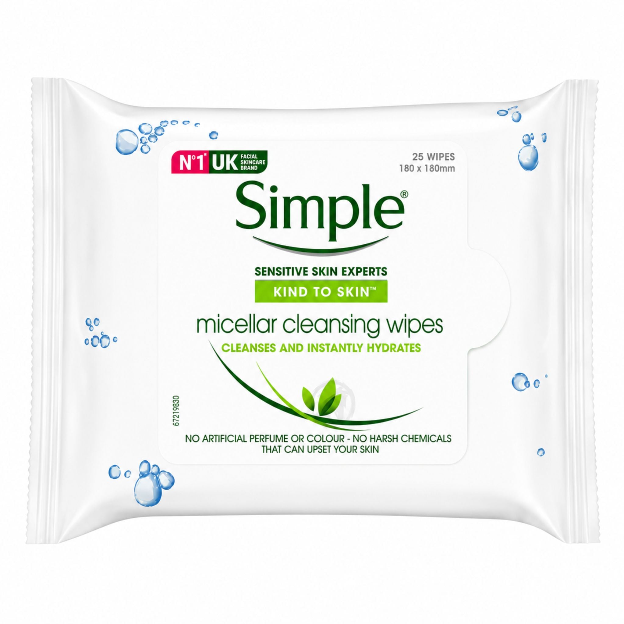 Package of Simple micellar cleansing wipes on a white background