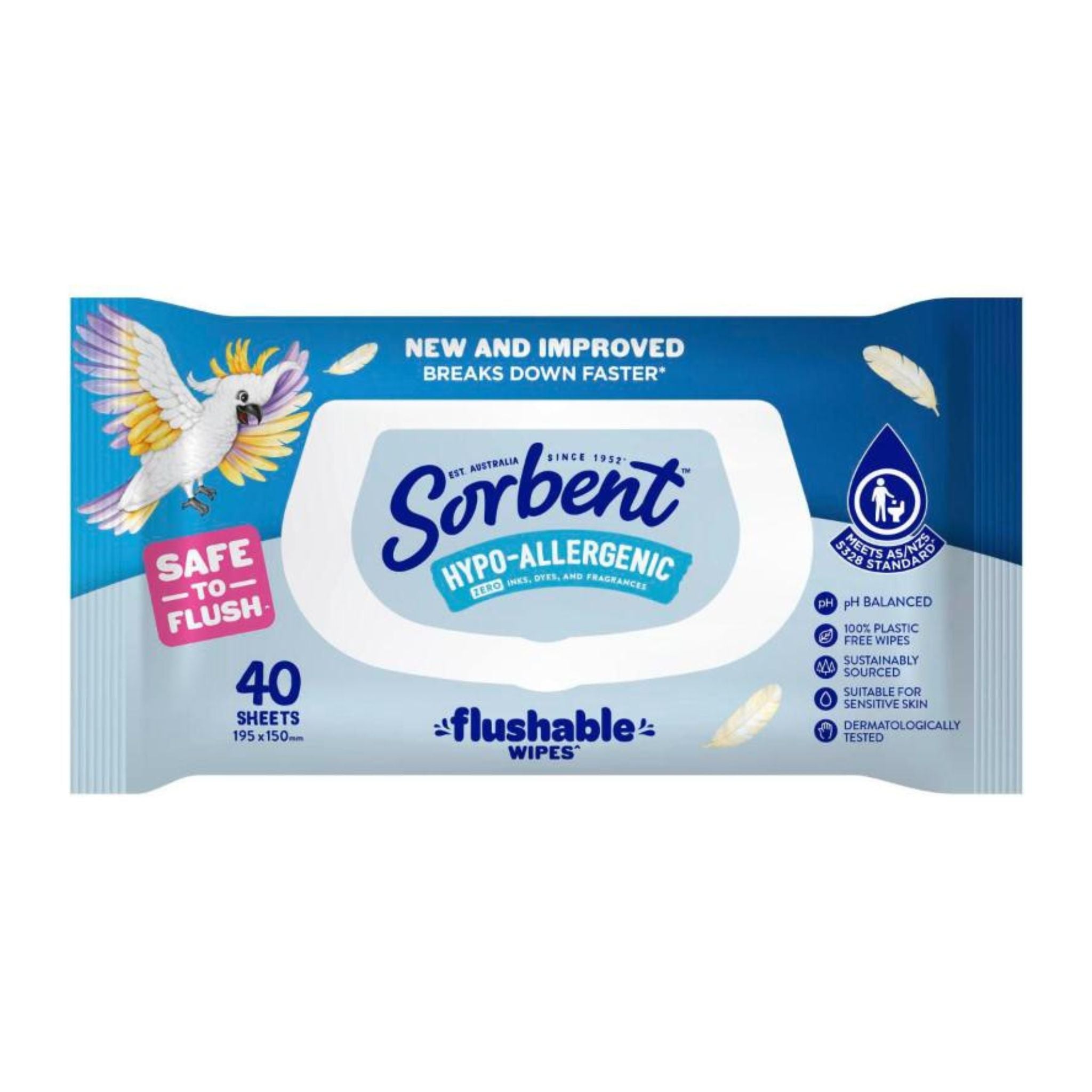 Sorbetent flushable wipes packaging on a white background