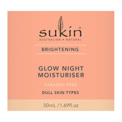 Sukin Glow Night Moisturiser packaging on a peach background