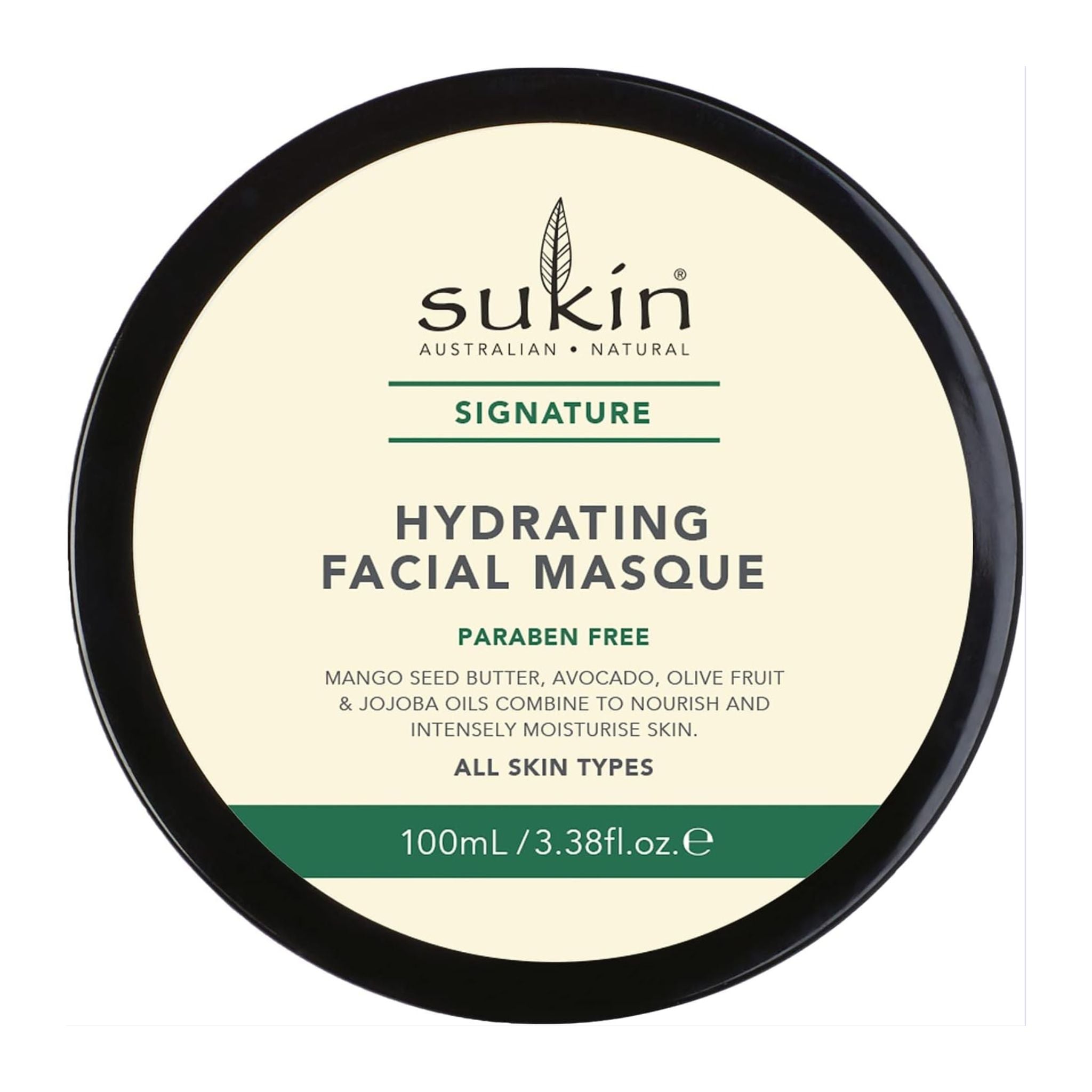 Sukin hydrating facial masque container on a white background