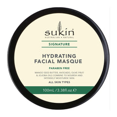 Sukin hydrating facial masque container on a white background