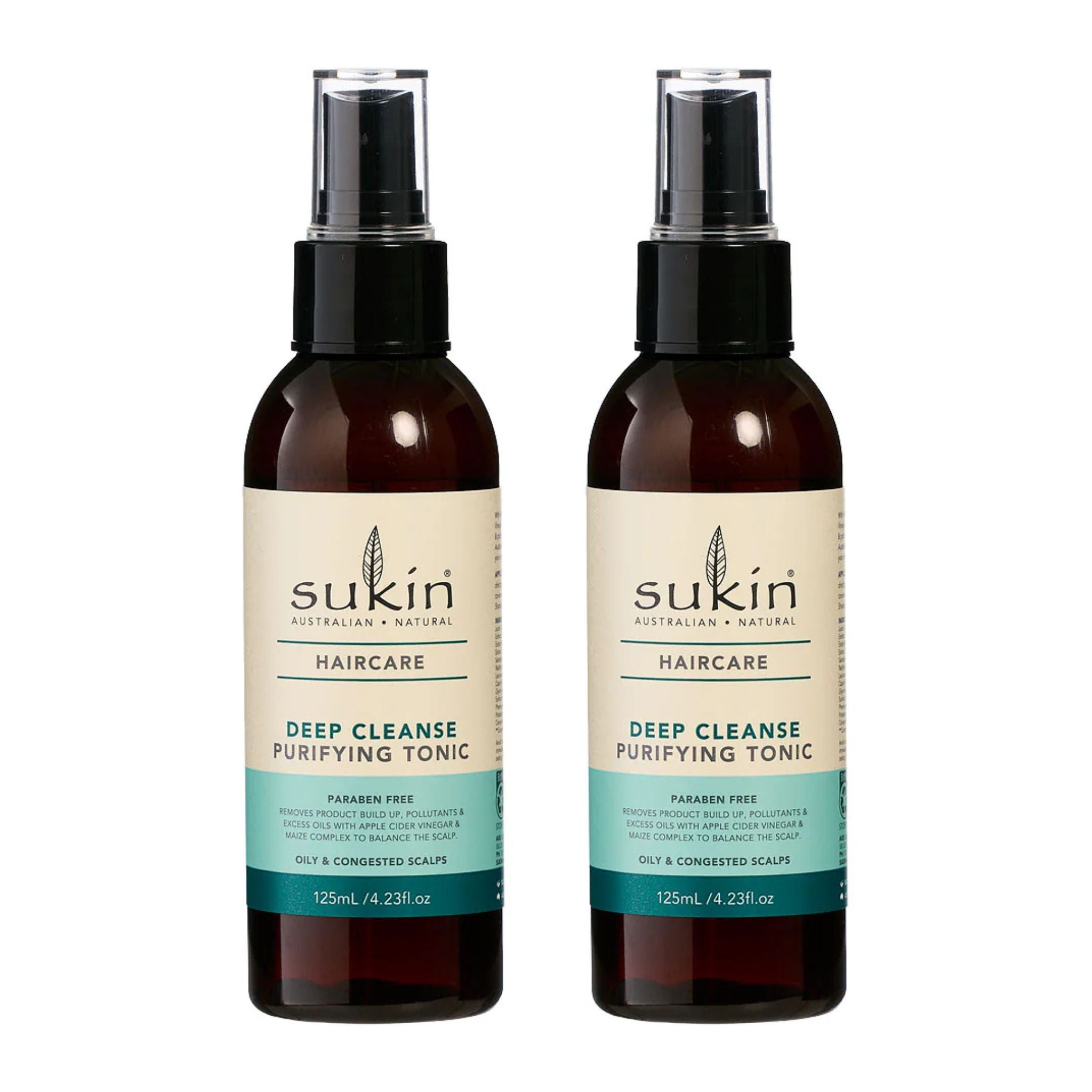 Two bottles of Sukin Deep Cleanse Purifying Tonic on a white background