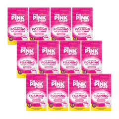 Multiple boxes of 'The Pink Stuff' foaming toilet cleaner on a white background