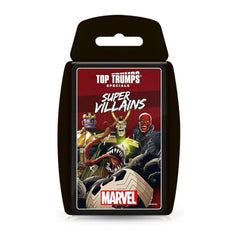 Marvel Top Trumps Super Villains card game packaging on a white background