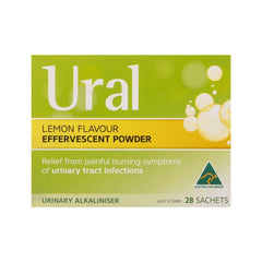 Ural effervescent powder back label showing ingredients directions and usage instructions