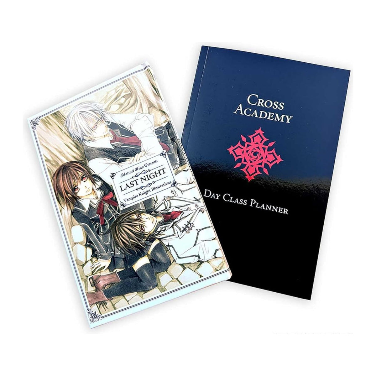 Anime-style book cover with characters and a planner titled 'Cross Academy Day Class Planner'.