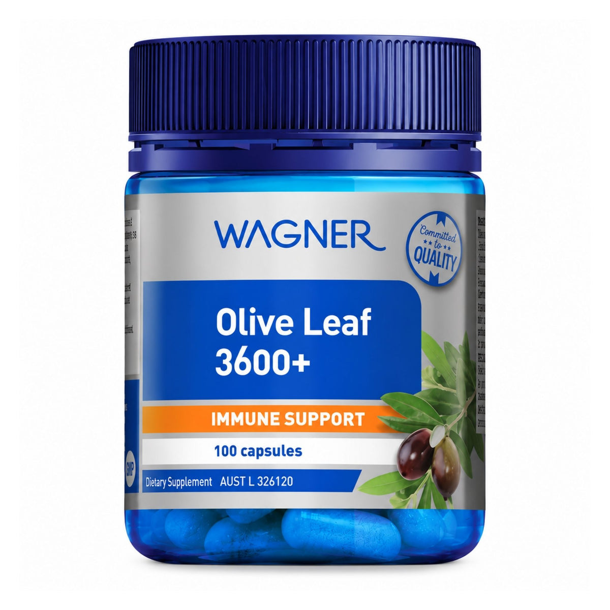 Alt text: Wagner Olive Leaf 3600 Plus with Zinc 100 Capsules